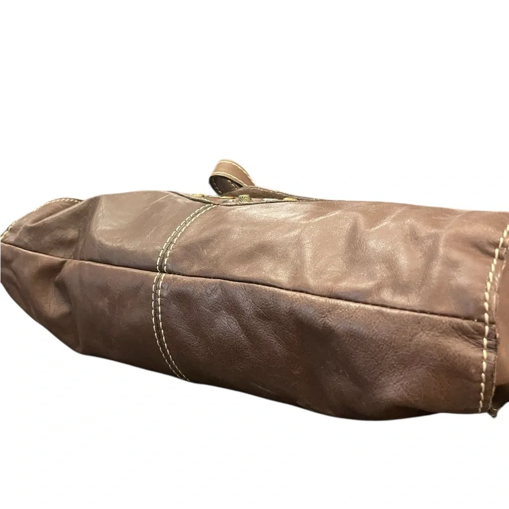 Patricia Nash‎ Brown Leather Purse Hobo Boho Metal Studs Double Handle Casual
